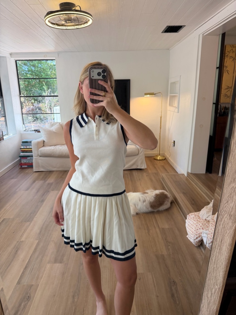 Skies Are Blue Cream and Navy Pleated Tennis Skirt Set